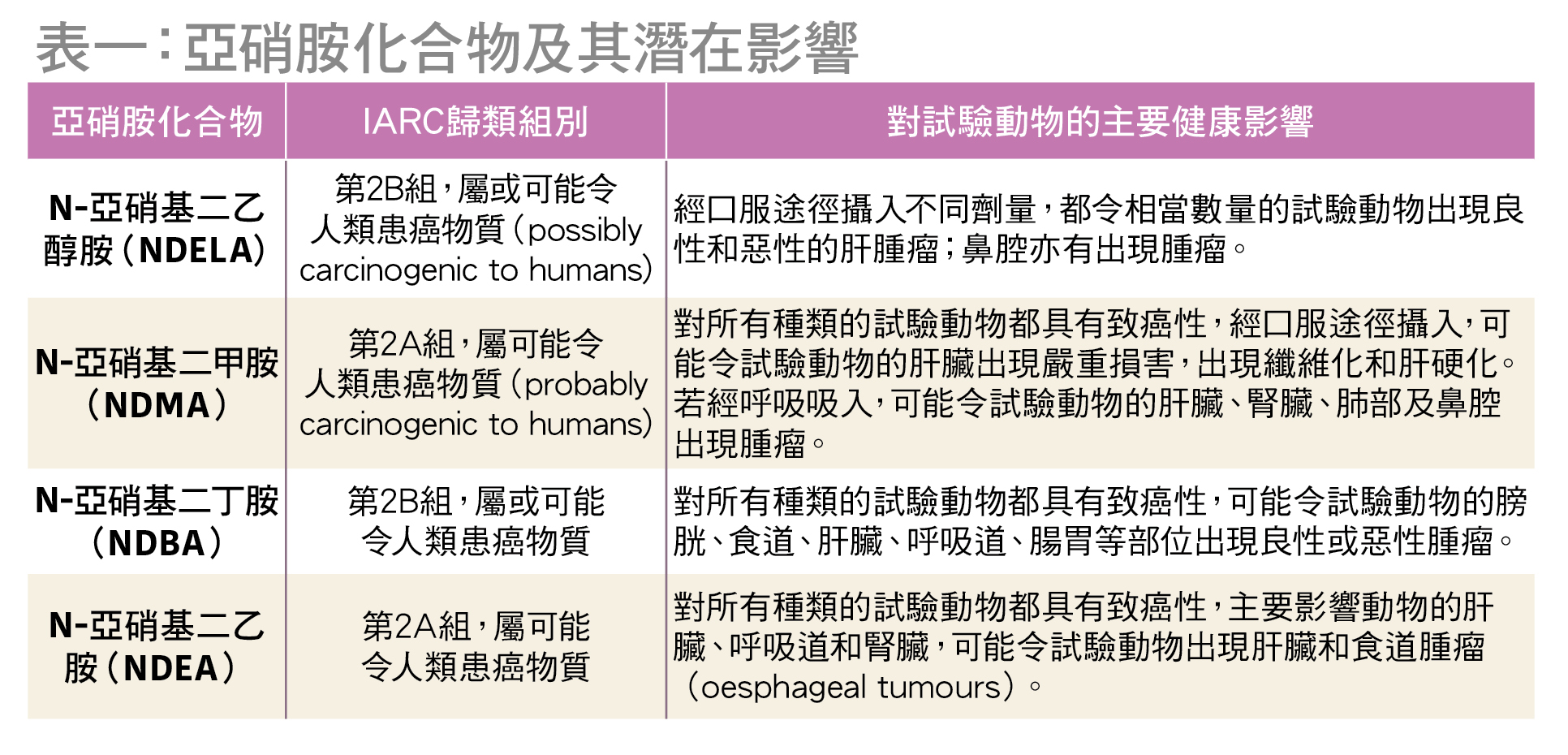 亞硝胺化合物及潛在影響