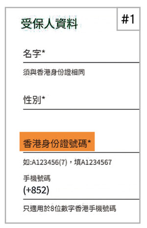 ＃1要求投保人填寫身份證號碼的頁面