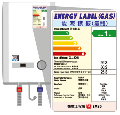 圖二：即熱式氣體熱水爐的能源標籤。