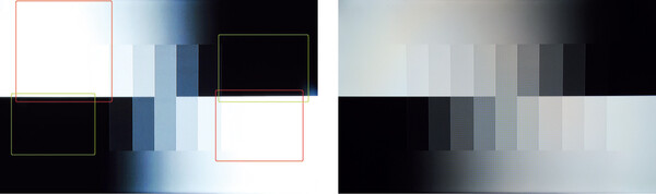 畫面設置不當或可導致暗位及光位細節盡失（左），所以建議用戶細心調校至最佳畫質狀態（右）。